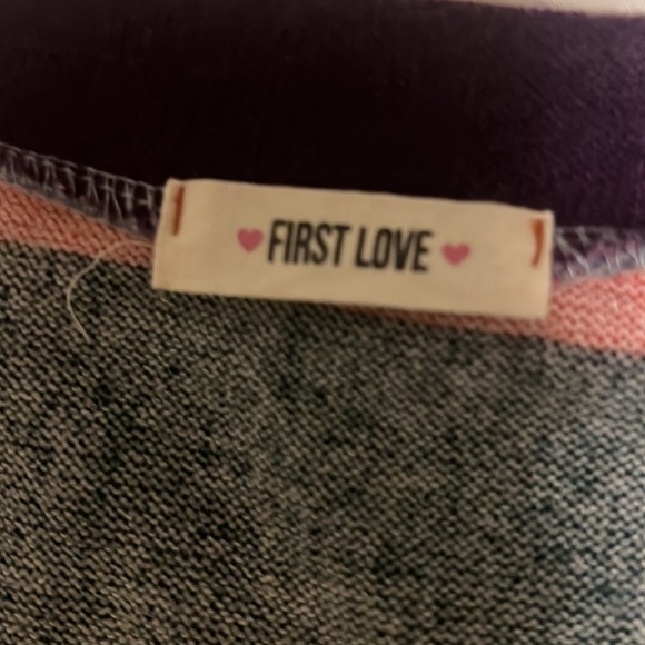 Women’s FIRST LOVE, Tie Up Hem, Long Sleeves, V-Neck Top, Multi Colors, Size Sm - Picture 4 of 5